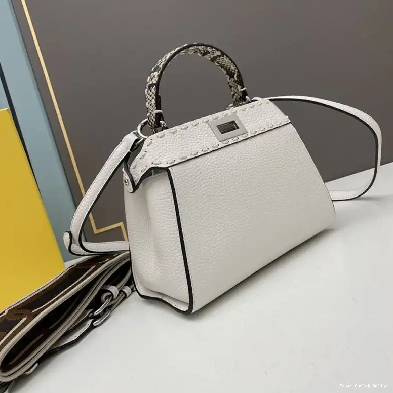 Cheap Fendi Calf Stitching Iconic Leather White Bag In Peekaboo Mini 0614